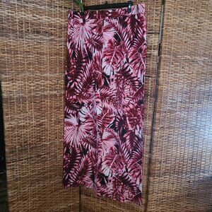 d&co. Beach Wide Leg Pants Black Burgundy Pink Floral SZ Large Tall Cotton Blend